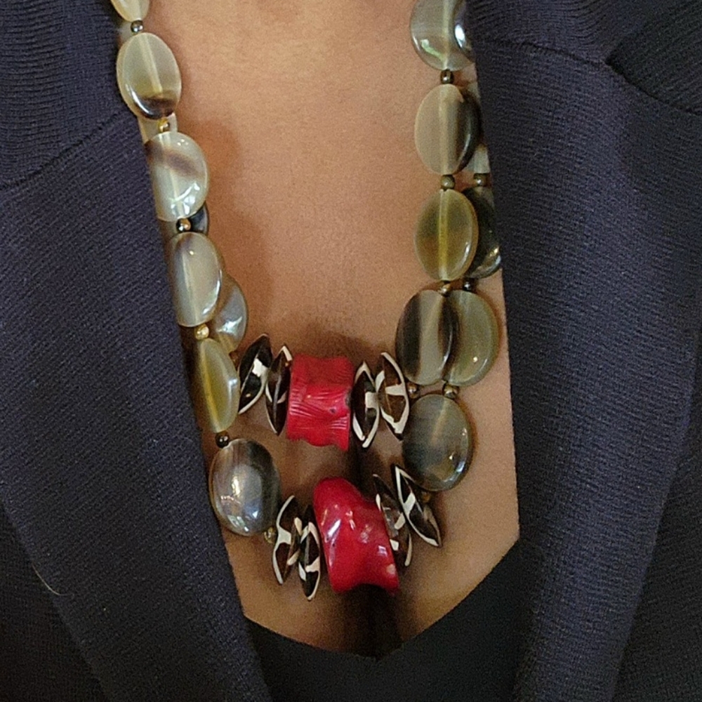 Handmade Elegant  Red Coral, Horn, Battick Bone, Tigers Eye StaNeckla